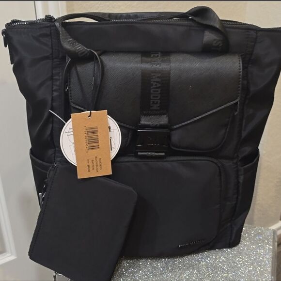 Steve Madden BAction Convertible Backpack/Tote Bag- Black - Picture 7 of 10